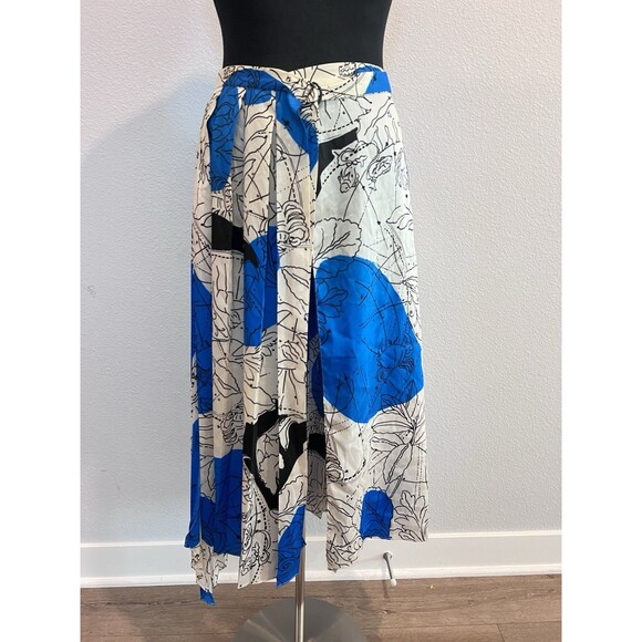Zara Pleated Midi Skirt Zodiac Constellation Print Blue/Off-White Satin Large - Picture 1 of 12